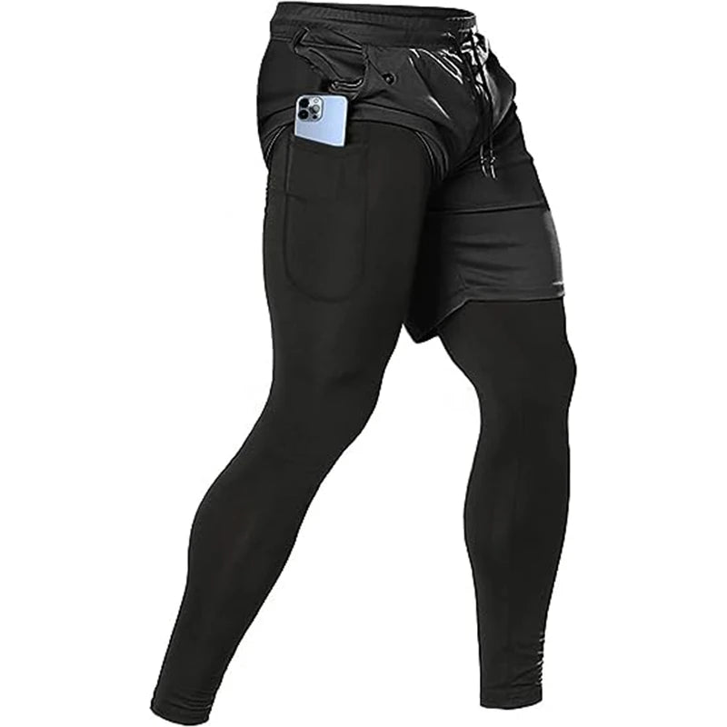 Men's Sport Pants 2 in1 Training Athletic Tracksuits Sportswear Workout Male Jogging Trousers Gym Fitness Running Pants Men - Smarsty
