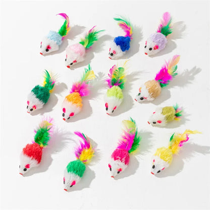 Rainbow Feather Mouse Toy for Cats with Rabbit Fur - Smarsty