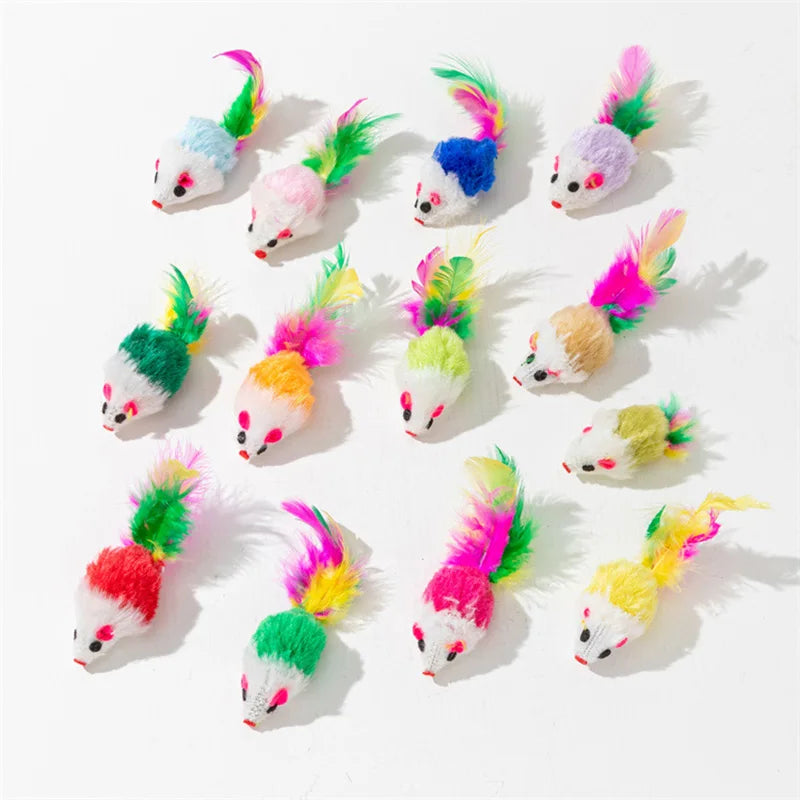 Rainbow Feather Mouse Toy for Cats with Rabbit Fur - Smarsty
