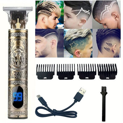 LCD Electric Hair Clipper for Men Oil Shaving Head Pusher Sculpture Shaver Rechargeable Hair Trimmer Hairdressing Set Gifts - Smarsty