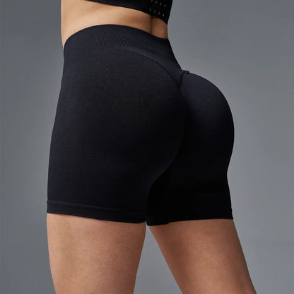 Seamless hip hugging fitness shorts, internet famous sports three part pants, high waisted and high stretch peach hip pants for - Smarsty