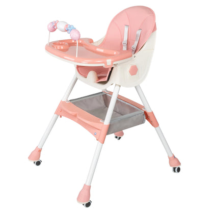 Foldable Baby High Chair 4-in-1 Foldable Reclining Feeding Table Chair Seat 7 Heights With Toyrack Easy To Clean Feeding