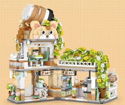 Street View Series Building blocks Izakaya Shaved Ice Shop Takoyaki Shop Coffee shop Panda Tea House model children's gift by Smarsty