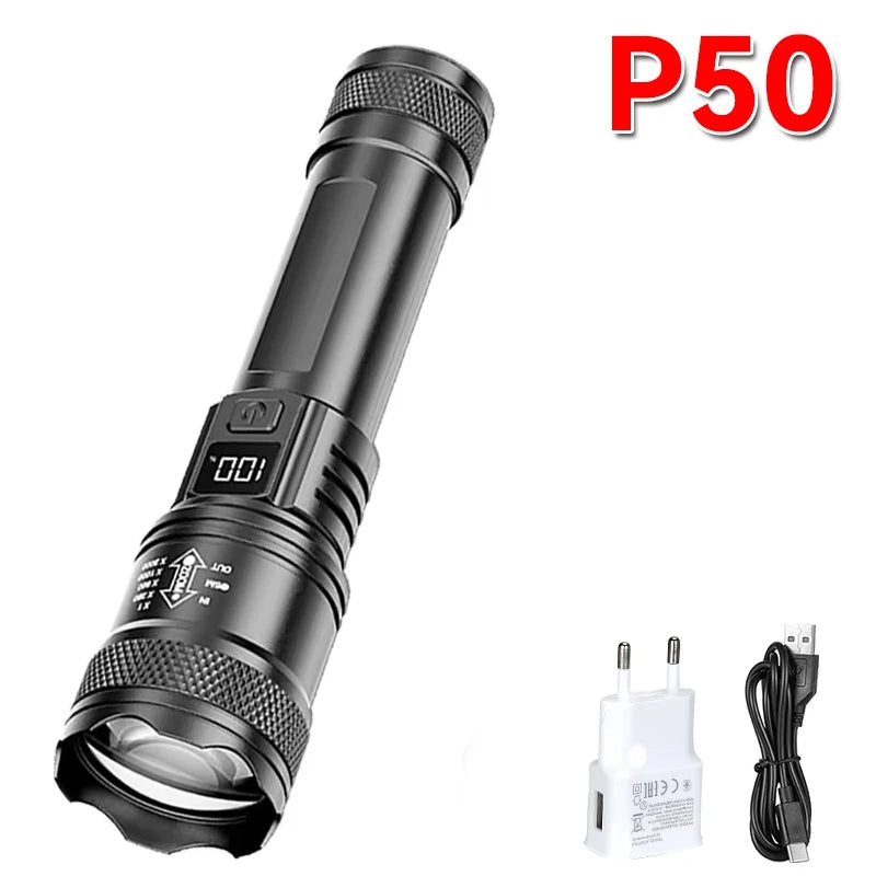 2000LM Ultra Bright P50 LED Flashlight Tactical EDC Emergency Spotlight Telescopic ZoomHandheld Torch  w/ 14500/18650 Battery - Smarsty