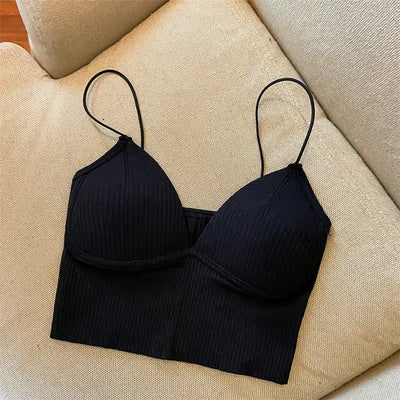 Women Crop Tops Sexy Solid Color Camisole Ice Silk Tube Top Seamless Sports Tank Top Wireless Underwear Padded Bra Bralette Vest - Smarsty
