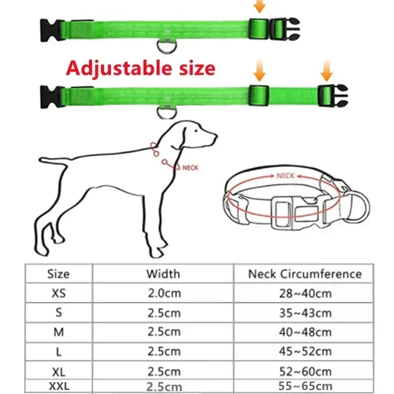 LED Glowing Dog Collar Adjustable Rechargeable Night Safety - Smarsty