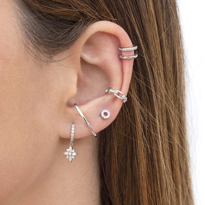 925 Sterling Silver Hoop Earrings White Crystal Luxury - Smarsty