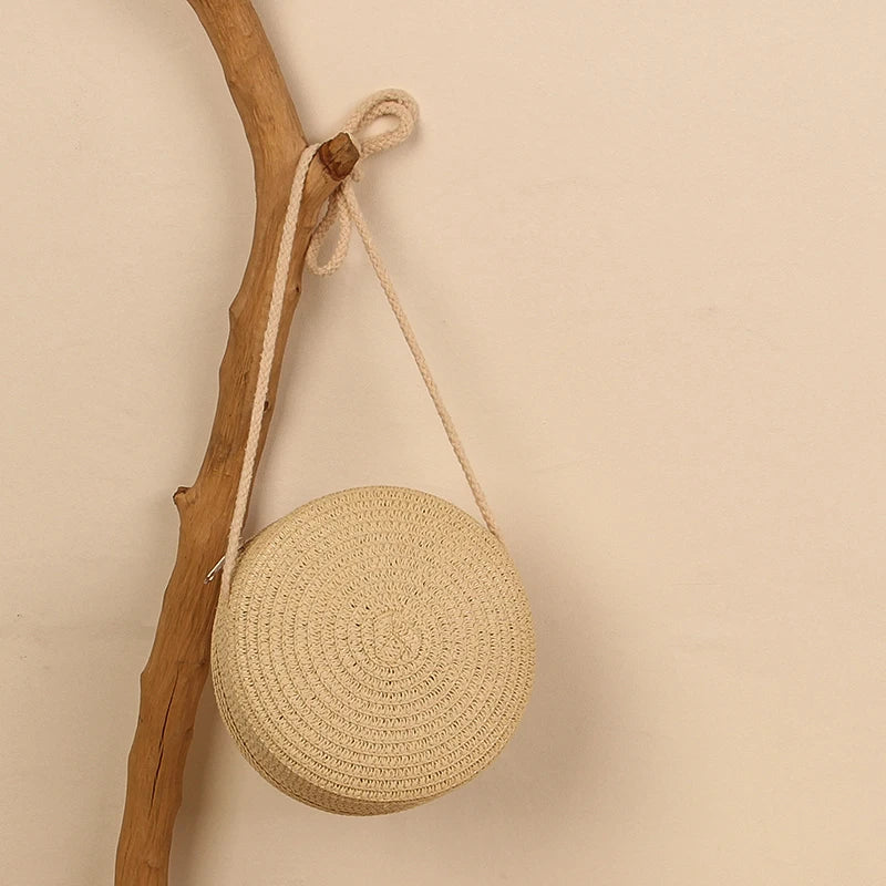 Round Straw Bag For Women Woven Handmade Shoulder Bag - Smarsty