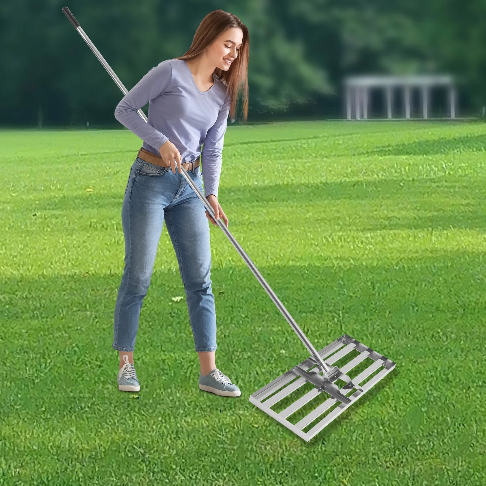 Professional Lawn Leveling Rake Soil Lawn Rake Adjustable 50-180cm Handle 180° Rotation for Perfect Turf & Green Grass