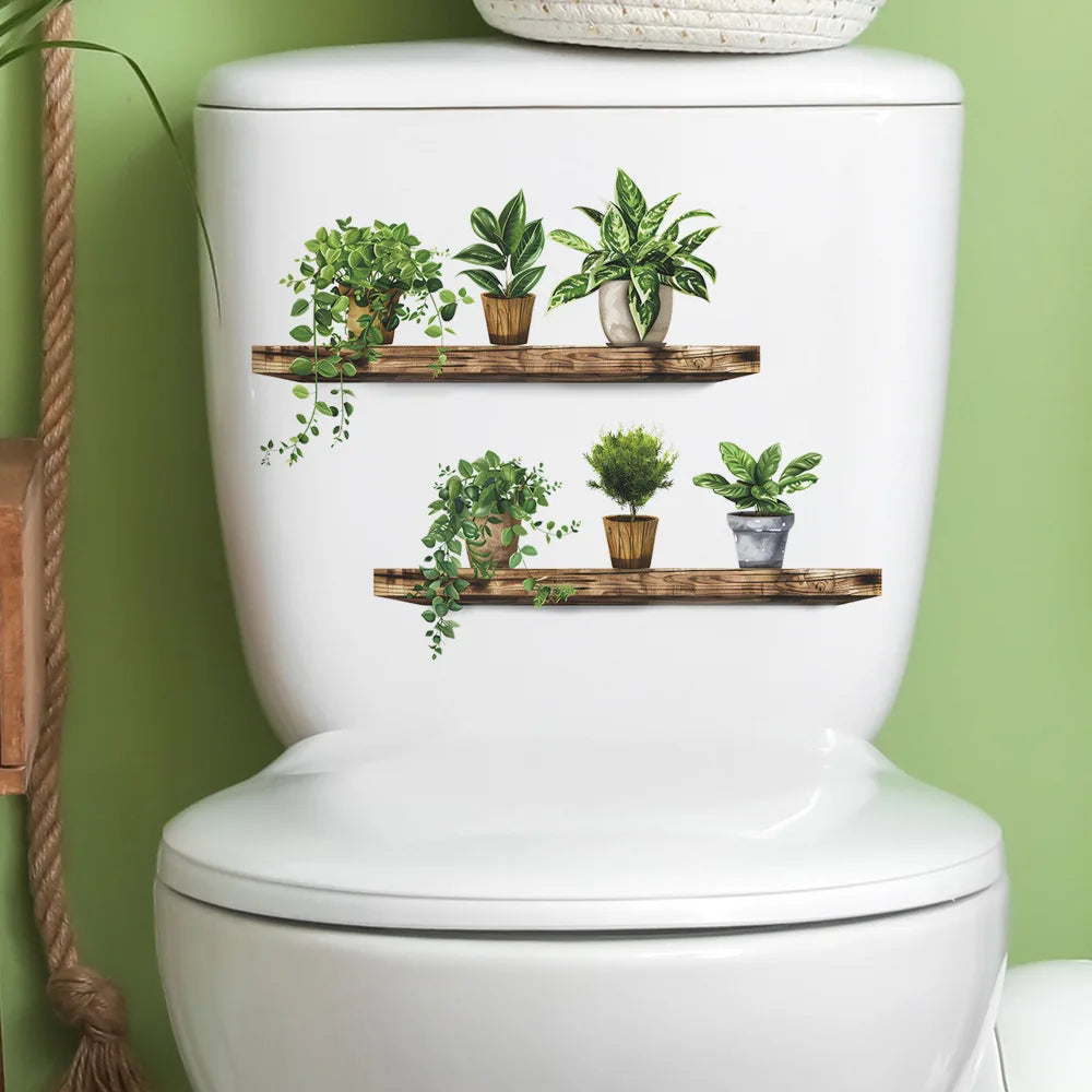 Green Plant Leaves Toilet Wall Sticker for Easy Home Decor - Smarsty