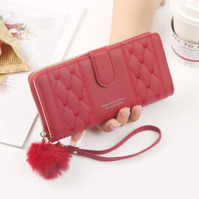 Women Long Wallet Pu Leather Card Holder Large Capacity Hasp Zipper Coin Purse Multi Card Organizer Cell Phone Wristlet Handbag - Smarsty