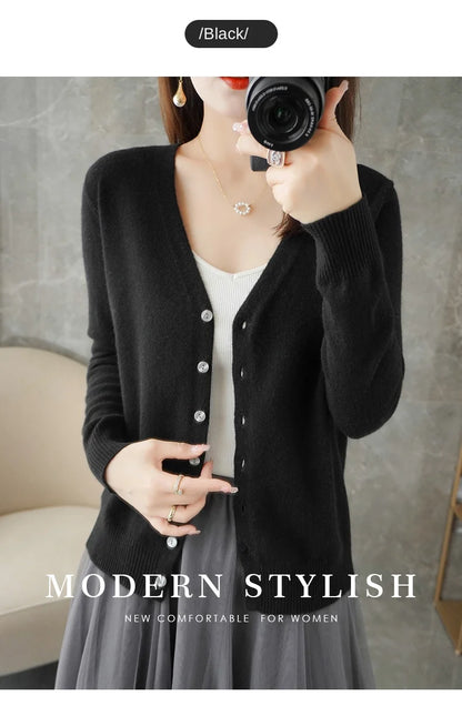 2024 New V-Neck Temperament Small Fragrant Wind Women Loose Sweater Sweater All Sweater Coat Special Offer Cardigan ZHI D035