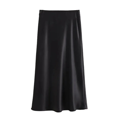 MUJER Woman 2025 Satin Skirt Women High Waist Long Skirts For Women Summer Black Midi Skirt Woman Office Elegant Women's Skirts - Smarsty
