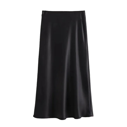 MUJER Woman 2025 Satin Skirt Women High Waist Long Skirts For Women Summer Black Midi Skirt Woman Office Elegant Women's Skirts - Smarsty