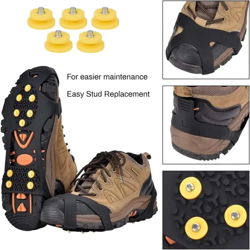 2pcs 10 Steel Studs Crampons Snow Grips Cleats for Ice and Snow Anti-Slip Rubber Traction Cleats Hiking Walking Climbing Jogging - Smarsty
