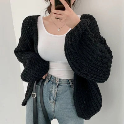 Vintage Harajuku Lantern Sleeve Women Cardigan Sweater Casual Korean Fall Streetwear Tops Coat Chic Lazy Wind Y2k Sweater - Smarsty