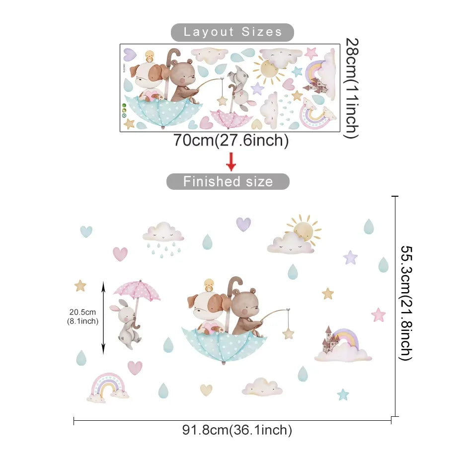 Cartoon Hot Air Balloon Animal Wall Stickers for Nursery - Smarsty