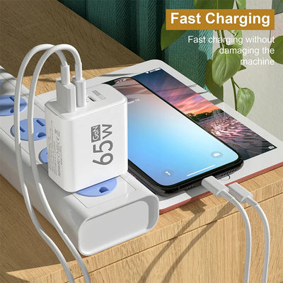 GaN Fast Charging 65W USB Type C Charger EU KR PD 3.0 Quick Charge Wall For Phone Adapter For iPhone 15 Xiaomi Huawei Samsung - Smarsty