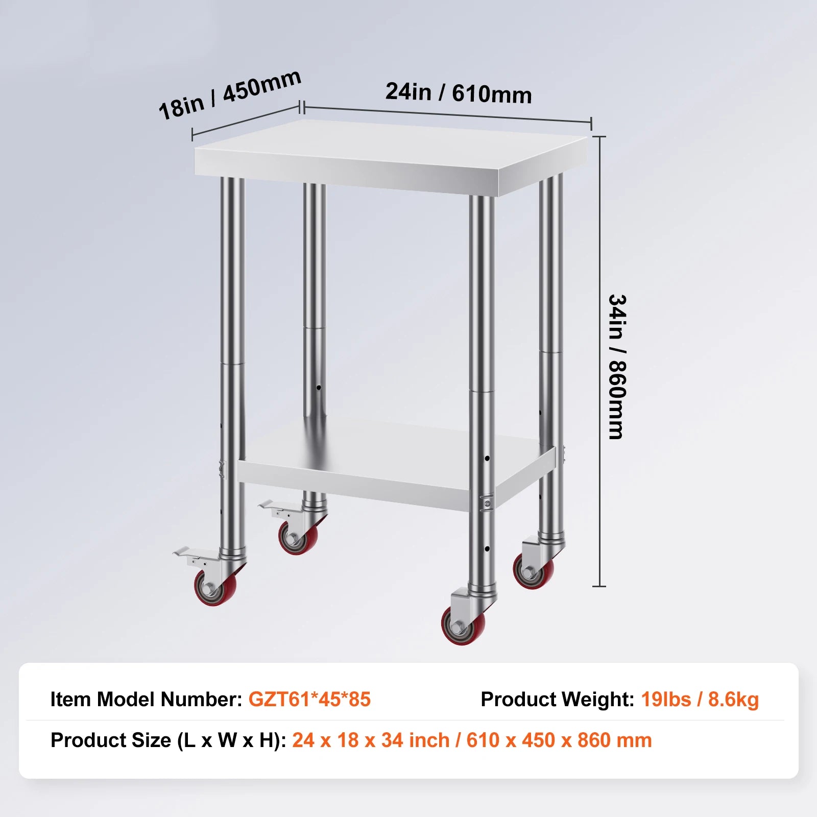 SucceBuy Stainless Steel Kitchen Worktable shelves Commercial Work Bench Table with Caster Wheels for Home Restaurant Storage