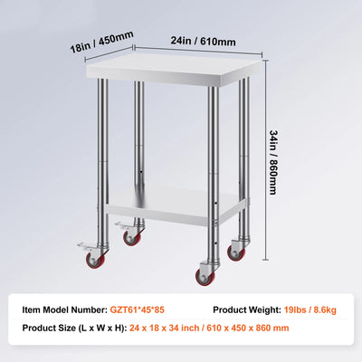 SucceBuy Stainless Steel Kitchen Worktable shelves Commercial Work Bench Table with Caster Wheels for Home Restaurant Storage - Smarsty