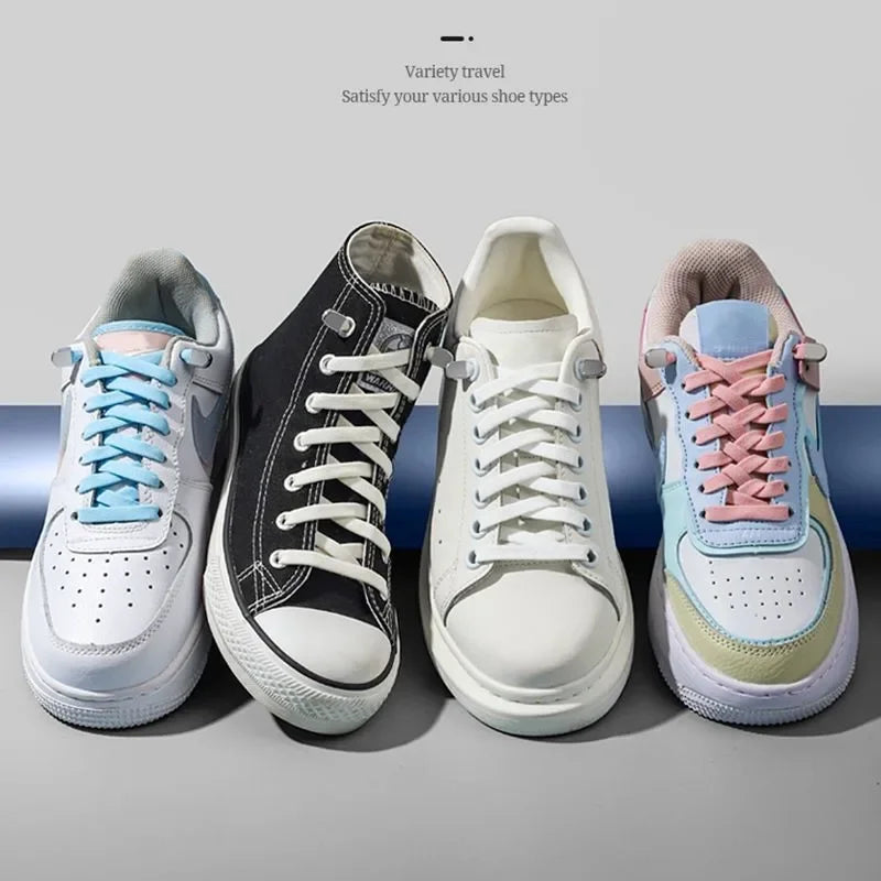 Flat Elastic Shoe Laces Sneakers No Tie Shoelaces for Shoes Tennis Quick Shoelace Clips Without Ties Shoe Accessories Kids Adult - Smarsty