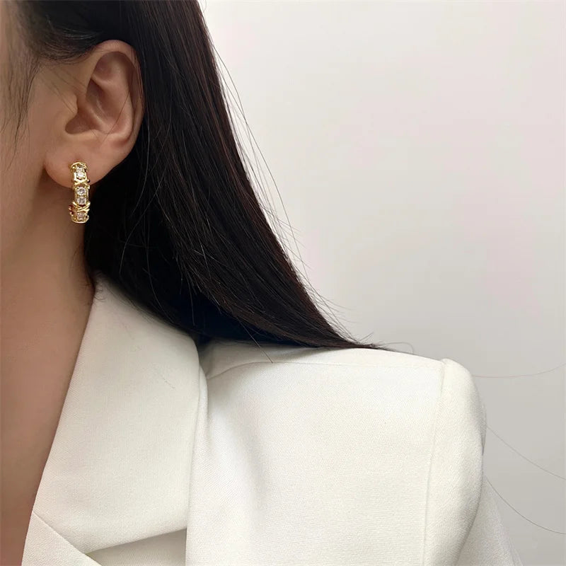 Vintage CC Stud Earrings Cubic Zirconia Korean Style Gift - Smarsty