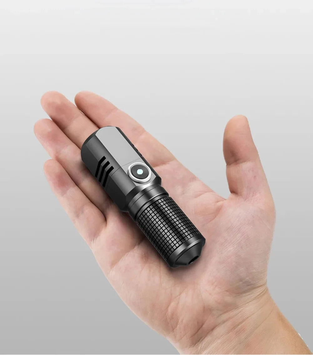 Mini Flashlight XHP50 LED USB C Rechargeable 16340 18650 Battery Flashlight 1500lm Powerful Torch Can Be Closed with One Click