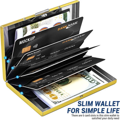 Anti-Scan RFID 6 Cards Large capacity Aluminum Metal Credit Card Holder Slim Blocking Wallet Case Business Card Protection Hold - Smarsty