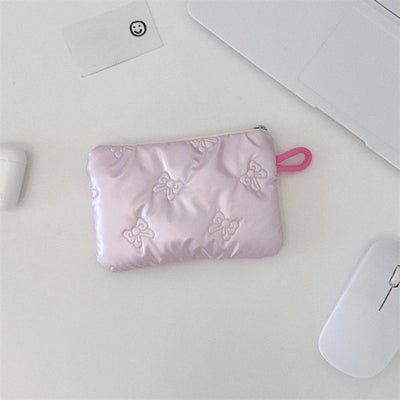 Silver Bow Coin Purse Zipper Wallet Organizer Cosmetic Bag - Smarsty
