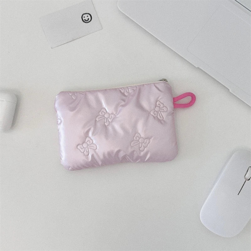 Silver Bow Coin Purse Zipper Wallet Organizer Cosmetic Bag - Smarsty