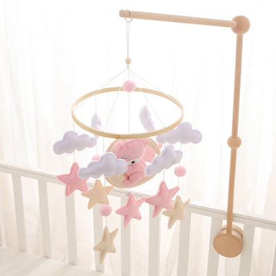 Wooden Crib Mobile Baby Bed Bell Rattle Toy Soft Felt Cartoon Bear Mobile Hanging Newborn Music Box Bed Bell Hanging Bracket Toy by Smarsty