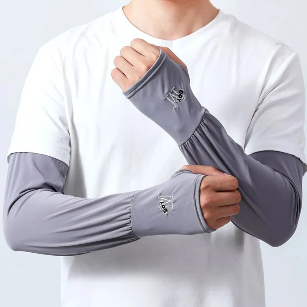 Mens UV Protection Ice Arm Sleeves Lightweight Cooling Gloves - Smarsty