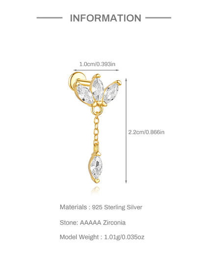 925 Sterling Silver Lotus Tassel Zircon Stud Earrings - Smarsty