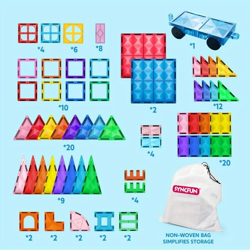 JOYFY 110/66/50 PCS Magnetic Building Tile 3D Magnet Tiles with Vehicle Construction Blocks Set for Kids Birthday Chirstmas Gift - Smarsty