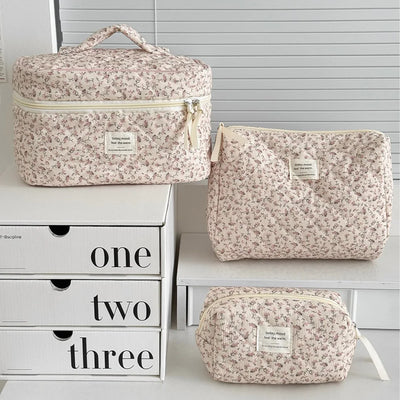 Vintage Floral Makeup Pouch Travel Organizer Large Capacity - Smarsty
