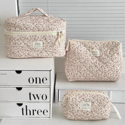Vintage Floral Makeup Pouch Travel Organizer Large Capacity - Smarsty