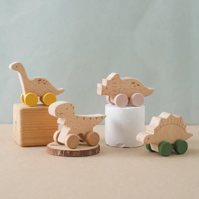 Wooden Baby Car Toys Beech Wooden Dinosaur Cartoon Car Teether Educational Montessori Toys For Children Teething Baby Toys - Smarsty
