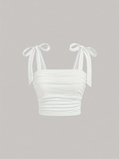Solid Tie Shoulder Ruched Wide Strap Slim Fit Crop Top Women Clothing Summer 2025 Y2K Clothes Pink Backless Camis Top Streetwear
