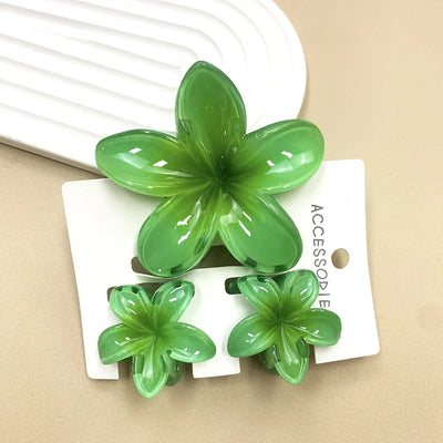 Bohemian Plumeria Hair Claw Clips Set Lightweight Beach - Smarsty
