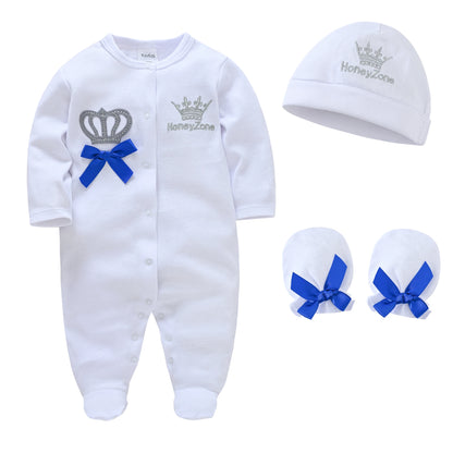 4 Pcs/set Baby Clothing Set Newborn Boys Jumpsuit +Hat+Mittens Baby Girls Pink Romper 100% Cotton Soft Kids Clothes for 0-9 M