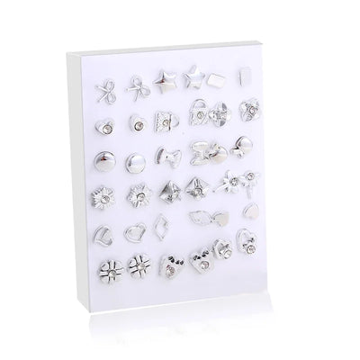 Gold and Silver Enamel Flower Heart Stud Earrings Set - Smarsty