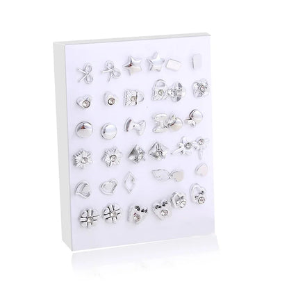 Gold and Silver Enamel Flower Heart Stud Earrings Set - Smarsty