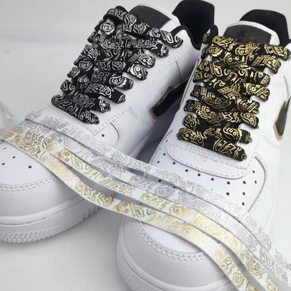 Flat Shoe Laces Cashew Flower Shoelaces for Sneakers Gilding Hand-painted Sports Casual Basketball Tennis Shoelace Shoestrings - Smarsty