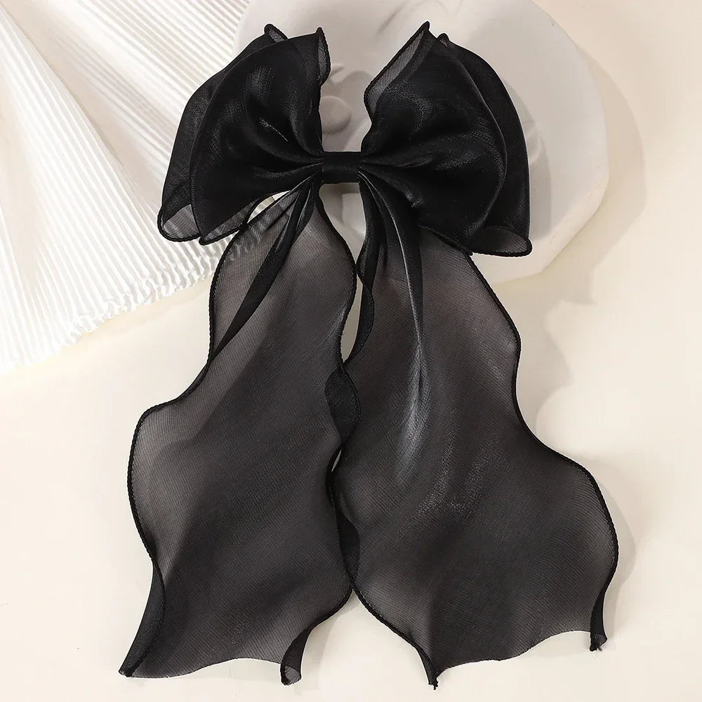 Girls Elegant Big Bow Satin Hair Clip Accessory - Smarsty