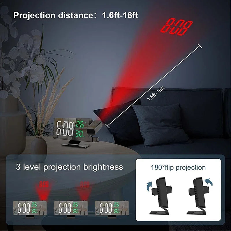 LED Digital Projection Alarm Clock with Temperature Display - Smarsty