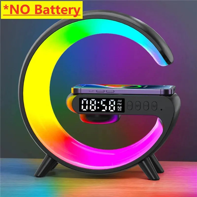 Wireless Charger Pad Stand With RGB Night Light Alarm Clock - Smarsty