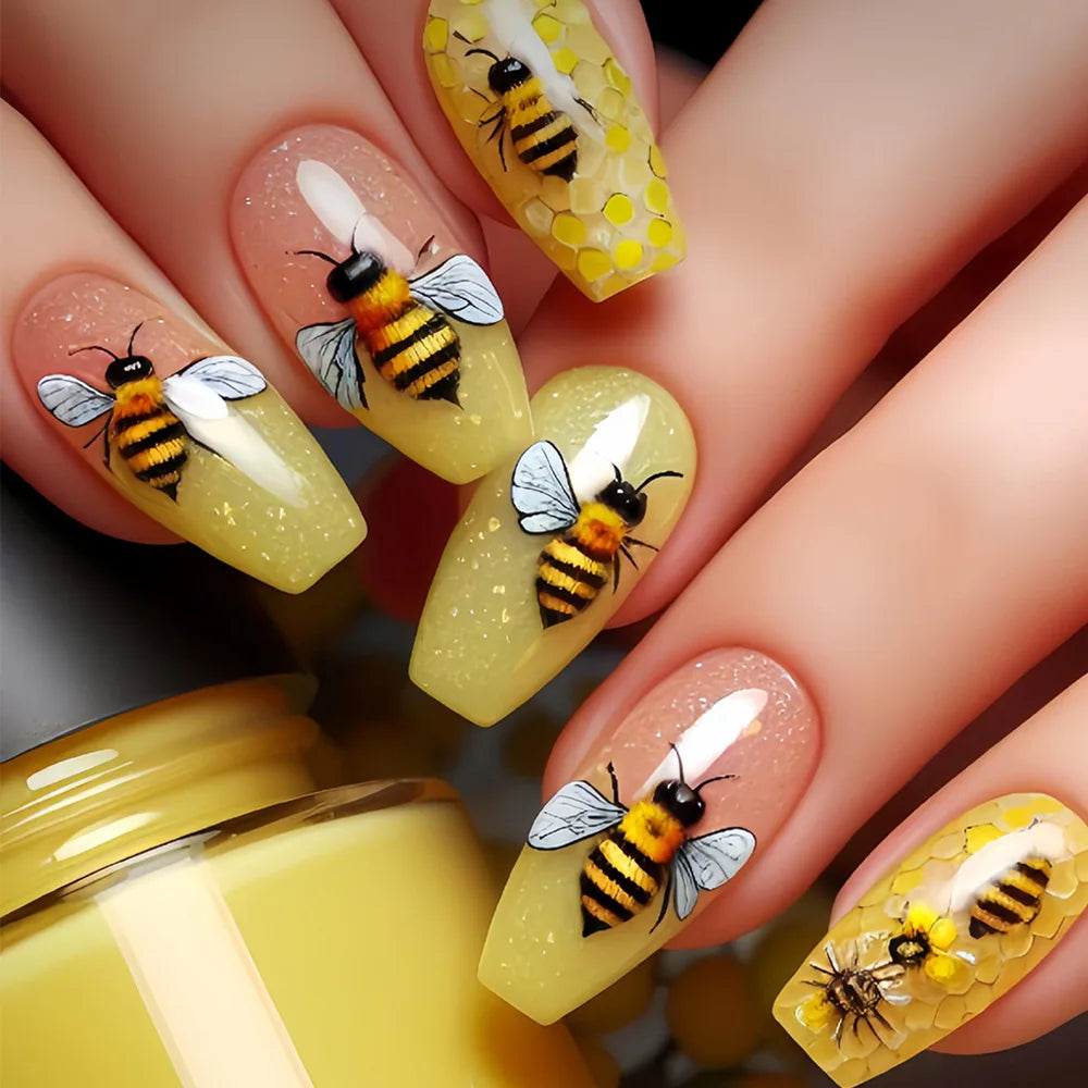 24 Piece Set Medium Long Press On Nails with Floral Design - Smarsty