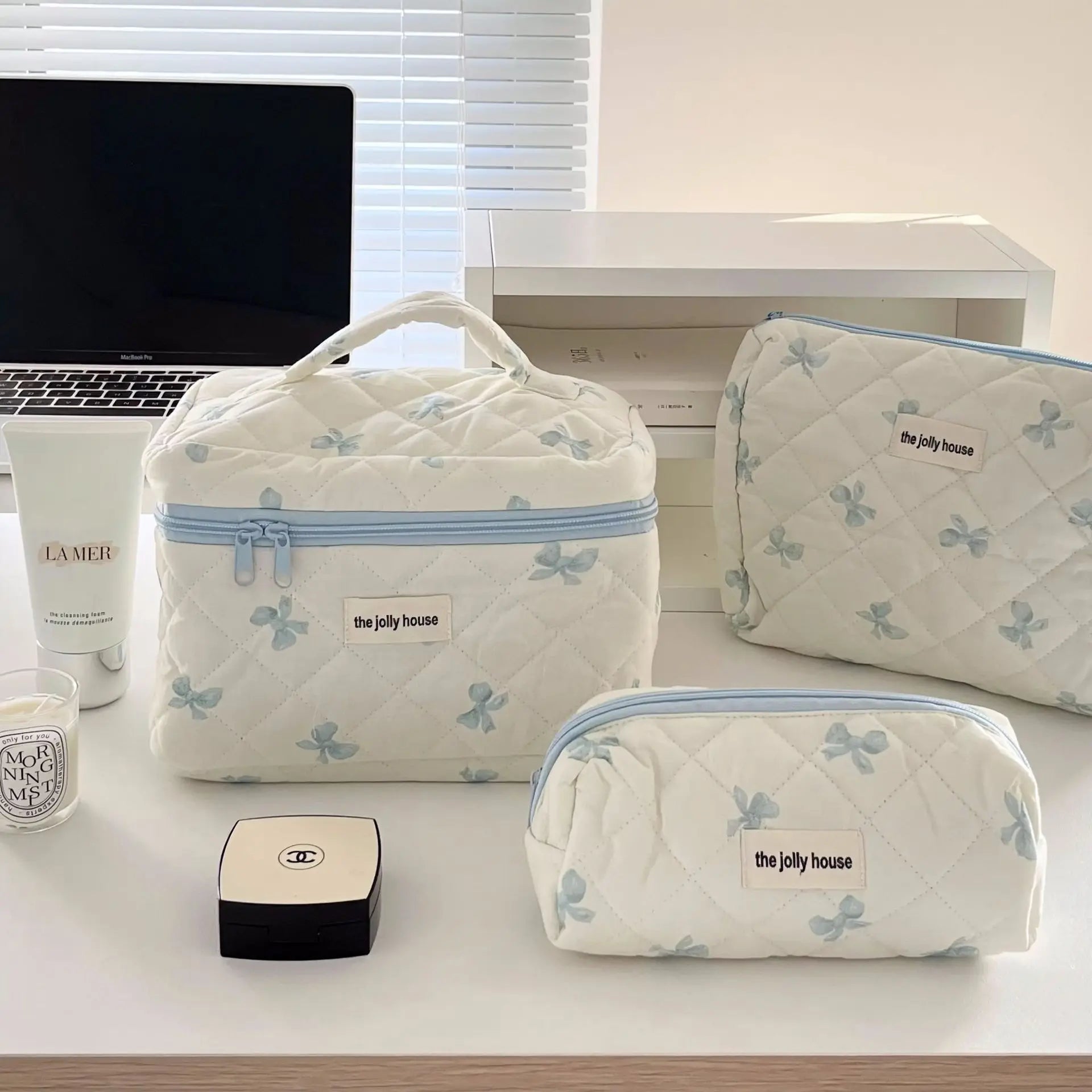 Bow Print Makeup Bag Large Capacity Travel Cosmetic Case - Smarsty