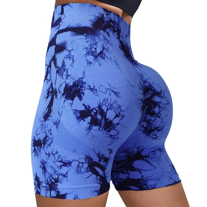 Tie-Dye Yoga Shorts for Women High Elastic Gym Shorts Push Up Sports Shorts Running Workout Fitness Women Short Sports Leggings - Smarsty