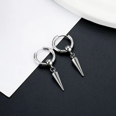 Fashion Stainless Steel Cone Pendant Earrings for Men - Smarsty